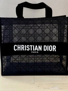 Dior Black Mesh Tote with Bold Logo